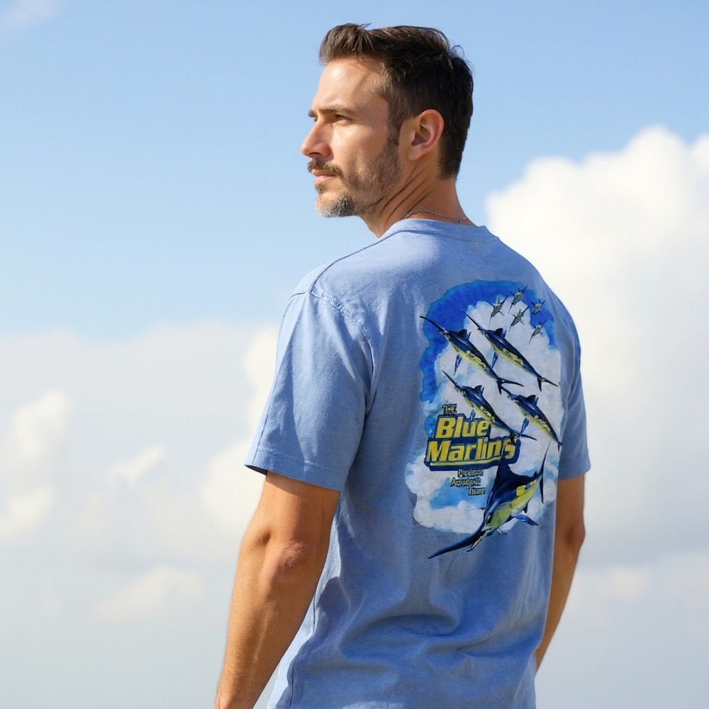Columbia Sportswear Mens Blue Marlin Fishing Graphic T-Shirt Large /‎ #26796